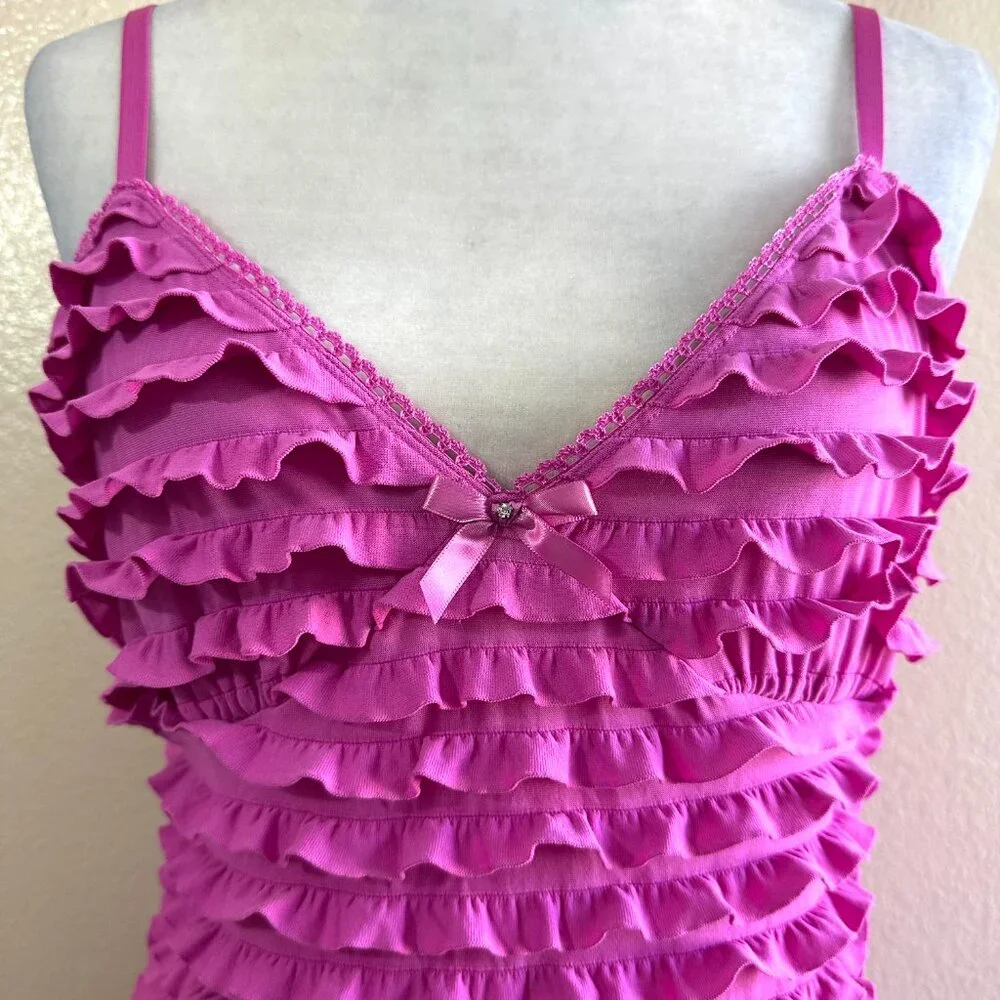 Bisou Bisou Vtg Y2K 2000s Pink Ruffle Lingerie Slip